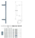 Technical drawing and dimensions of a stainless steel door handle on a white background